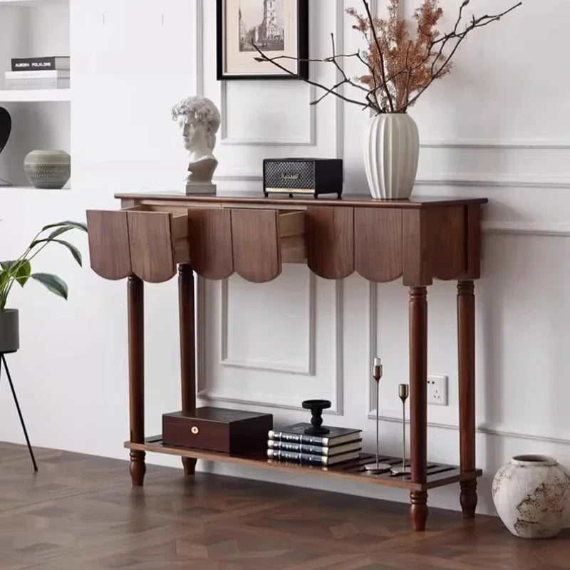 Ellington Collection | Atomic-Era Entryway Walnut Console - featuring close-up joinery and artisanal finish quality in a Mid-Century Modern entryway setting.