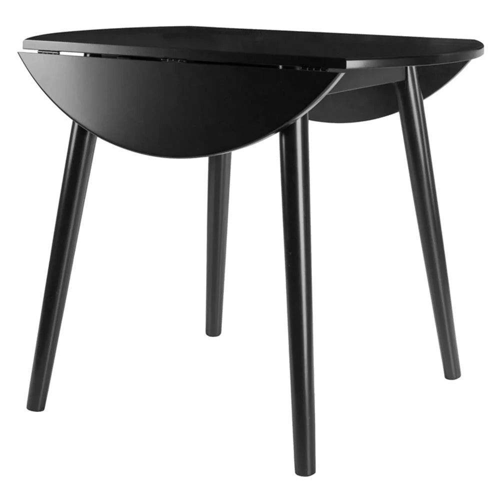 Moreno 36" round Drop Leaf Transitional Solid Wood Dining Table in Black