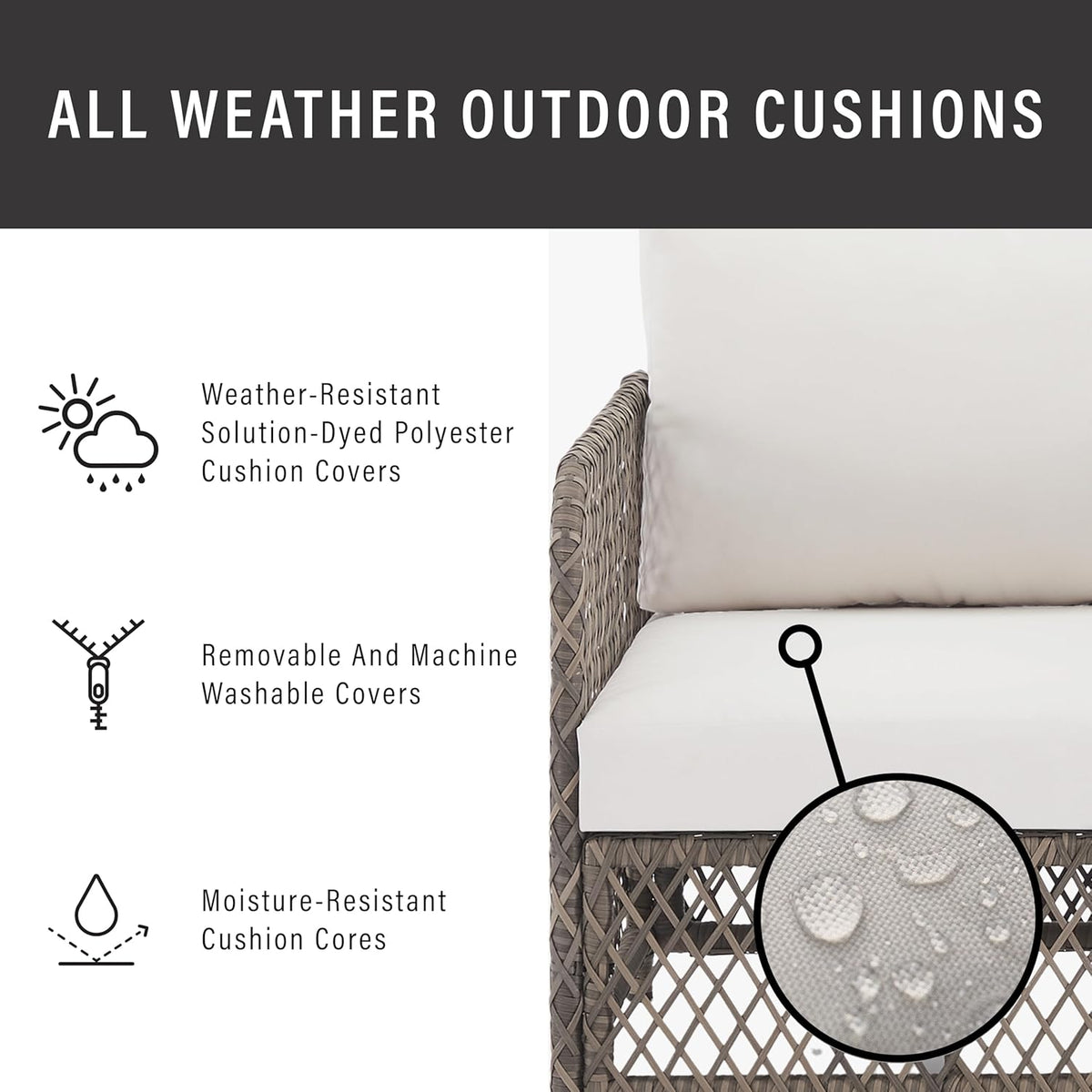 Granite Bay 3-Piece Outdoor Chair and Coffee Table, Modern Wicker Patio Furniture, Porch, Deck, Creme