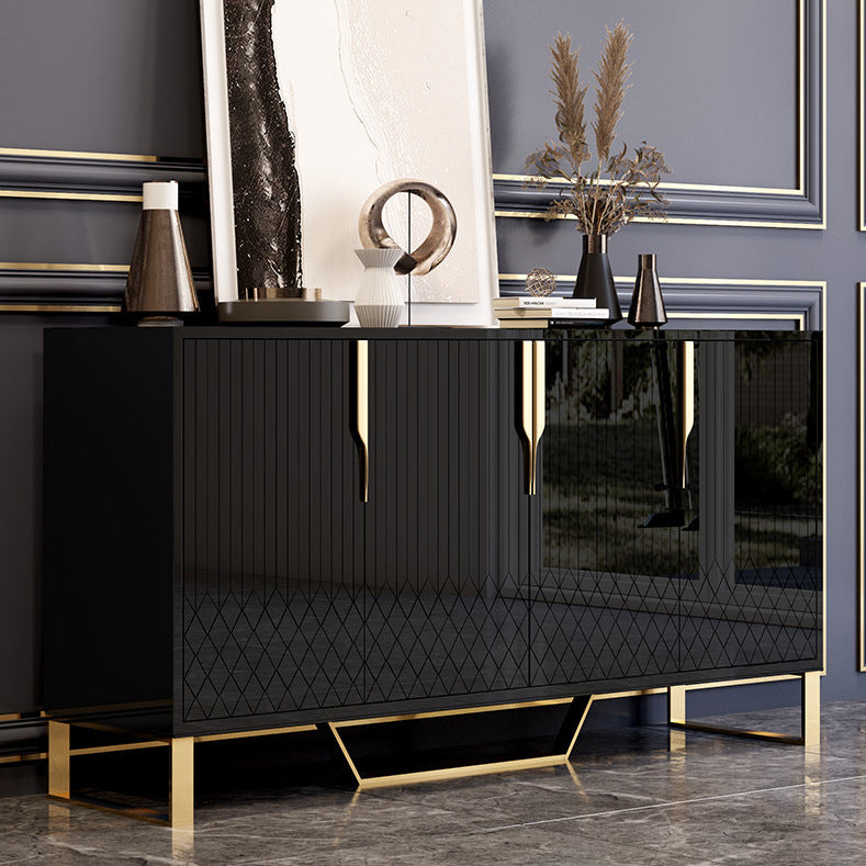Marlowe Collection | Minimalist Brass-Accented Walnut Cabinet - captured in a curated lifestyle vignette in a Mid-Century Modern living room setting.