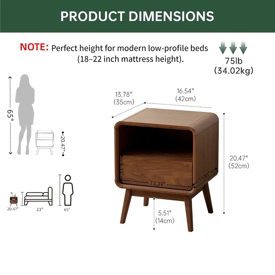 Belmont Collection | Grand Walnut Nightstand - showcasing full sculptural form and curated finish in a Mid-Century Modern bedroom setting.