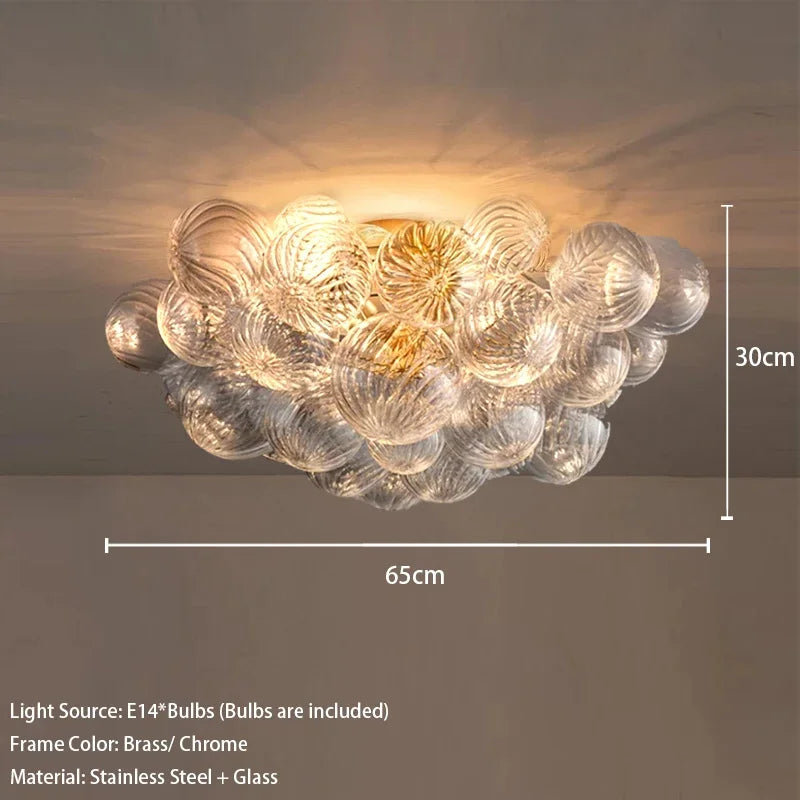 Mid Century Ribbed Glass Pendant Light - Clear Bubble Ball Elegance