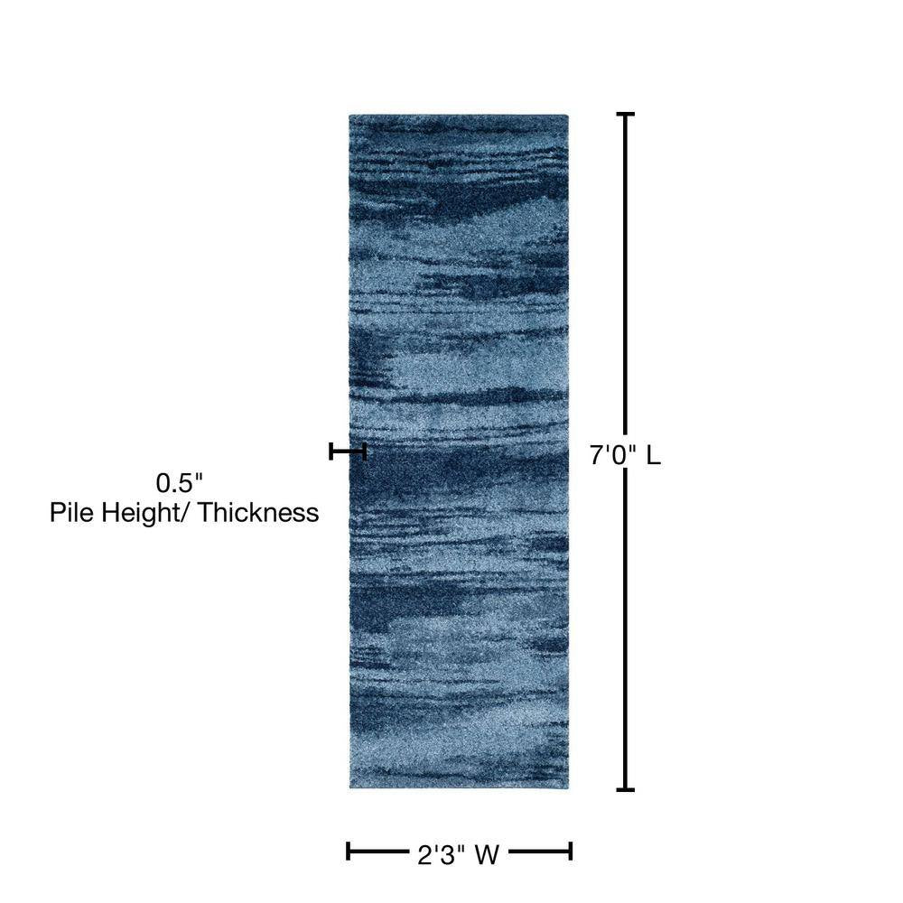 Retro Light Blue/Blue 2 Ft. X 7 Ft. Striped Runner Rug
