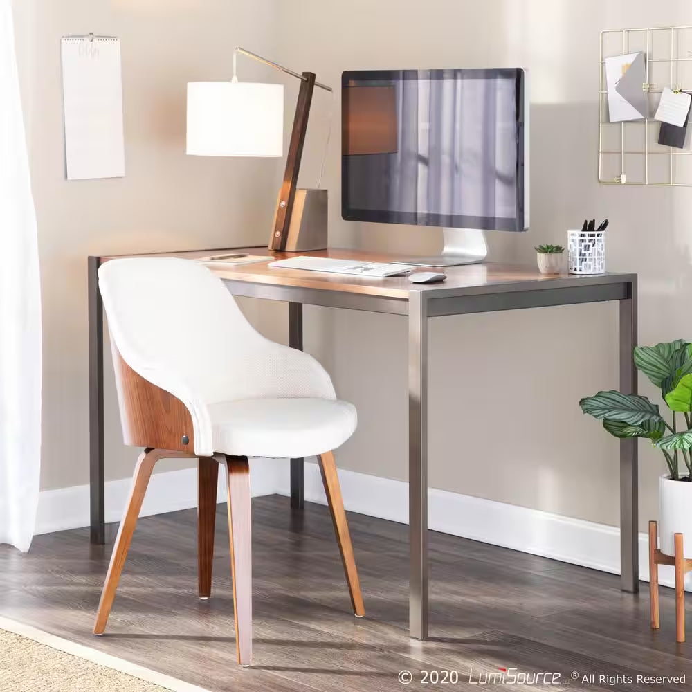 Bacci Mid-Century Modern Walnut and Cream Fabric Dining/Accent Chair in Wood
