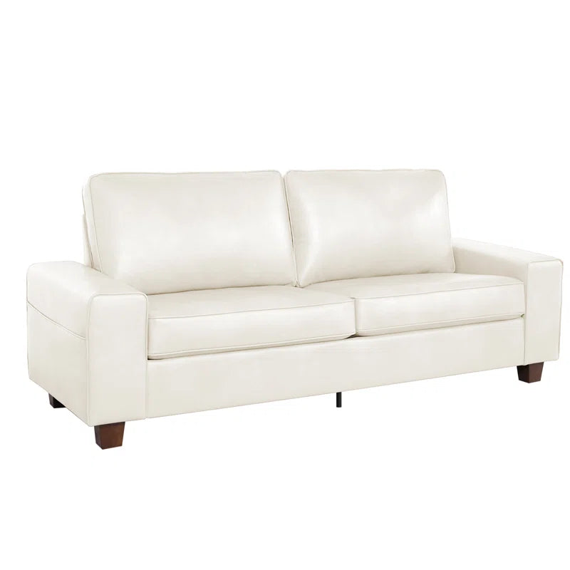Gilmar 89" Upholstered Vegan Leather Sofa with Square Arms and Storage Pockets