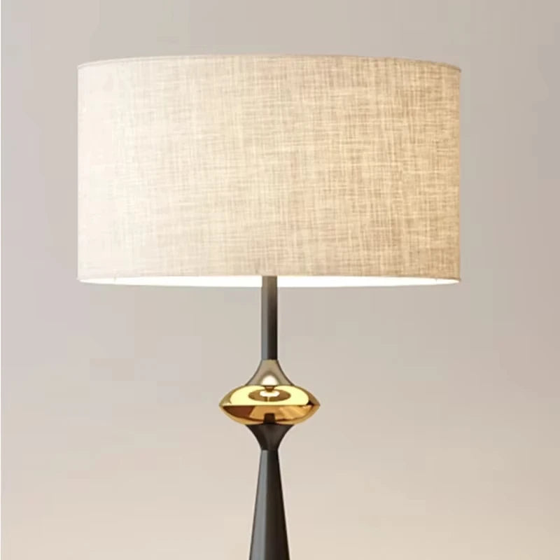 Dresden Collection | Sculptural Atomic-Era Walnut Floor Lamp - featuring close-up joinery and artisanal finish quality in a Mid-Century Modern living room setting.