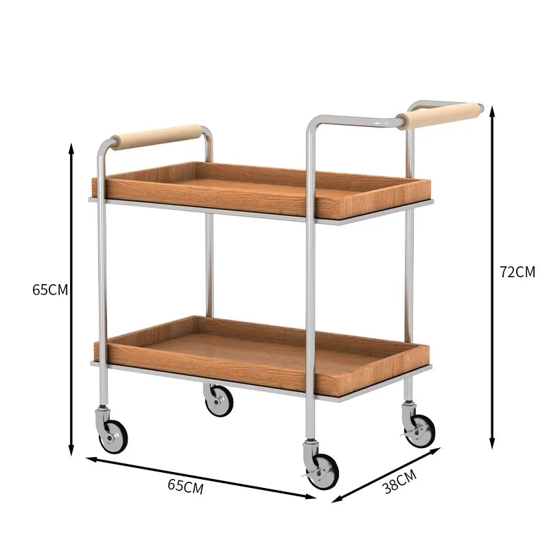 Belmont Collection | Geometric Atomic-Era Solid Walnut Rolling Tea Cart - revealing tonal warmth and surface patina under ambient light in a Mid-Century Modern living room setting.