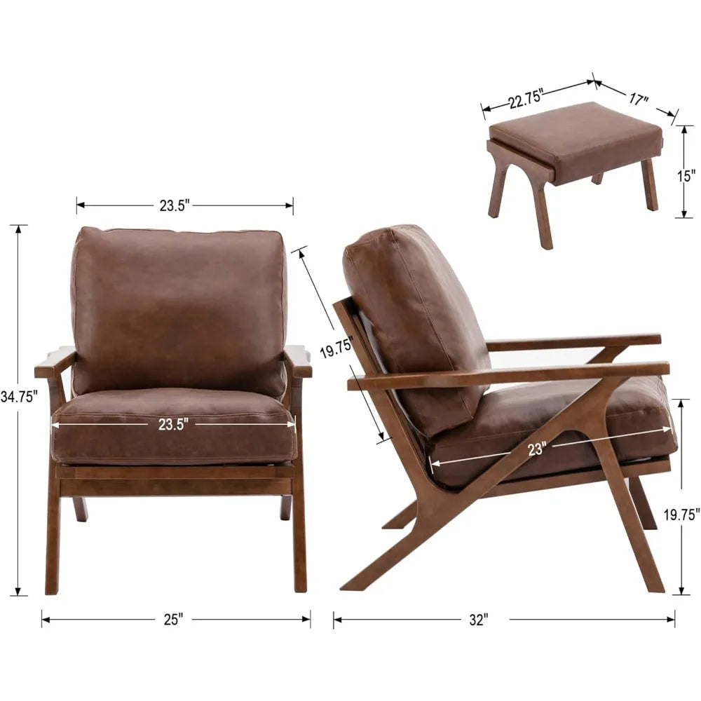 Ellington Collection | Angular Leather-Wrapped Walnut & Leather Set - presented at scale within a designed interior in a Mid-Century Modern living room setting.