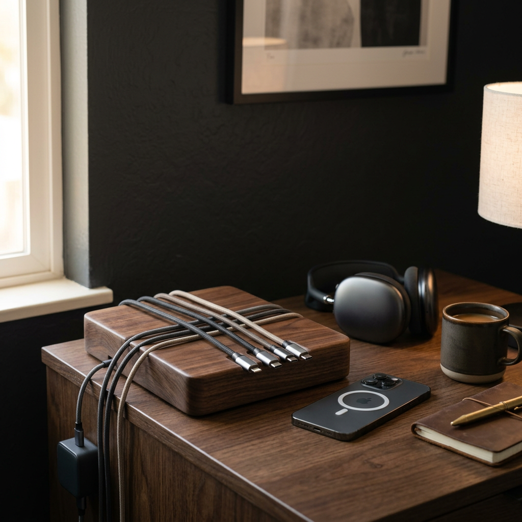 Walnut Magnetic Cable Organizer | Smart Finds - Invisible order for charging cables.
