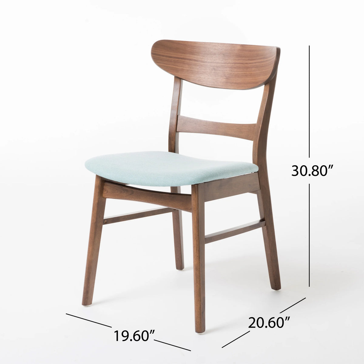 GDF Studio Isador Mid Century Modern Fabric Upholstered Wood Dining Chairs, Set of 2, Mint and Walnut