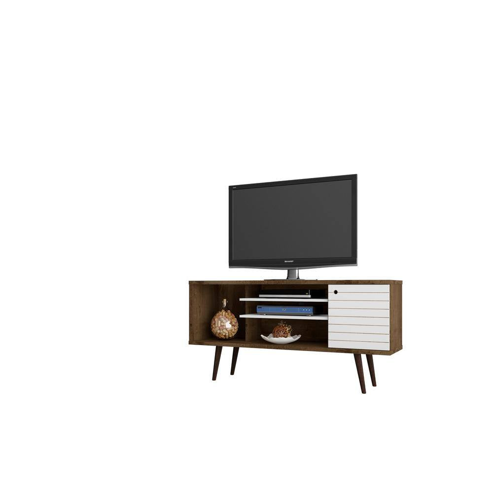 Liberty 53.14 In. Rustic Brown and White TV Stand Fits Tvs up to 50 In. with Storage Doors and Cable Management