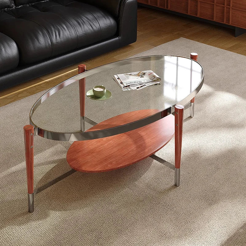 Dresden Collection | Geometric Glass-Top Tempered Glass Coffee Table - showcasing full sculptural form and curated finish in a Mid-Century Modern living room setting.
