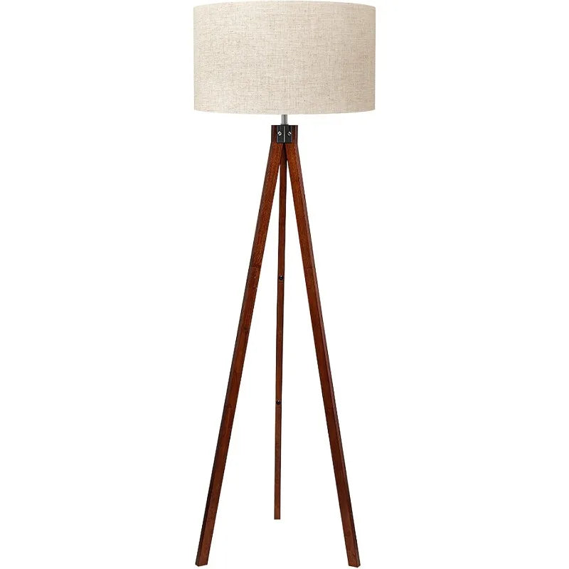 Belmont Collection | Tapered-Leg Atomic-Era Walnut Tripod Floor Lamp - showcasing full sculptural form and material finish in a Mid-Century Modern living room setting.