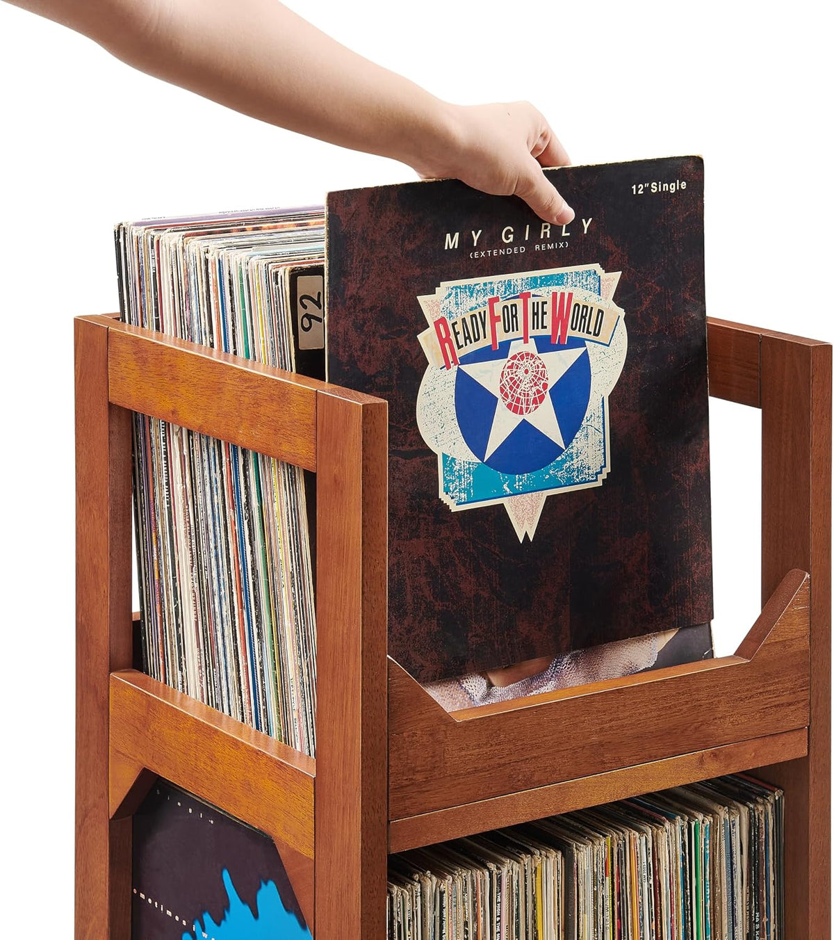 Asheville Small Mid-Century Modern Record Stand, Vinyl Storage, Holds up to 130 Records, Walnut