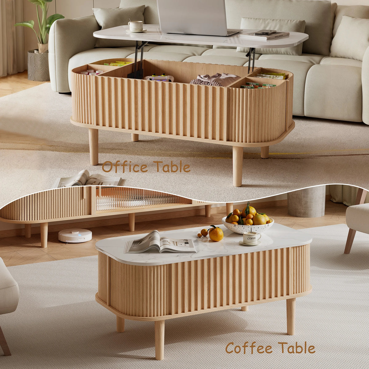 Dresden Collection | Hairpin-Legged Brass-Accented Walnut Lift-Top Table - presented at scale within a designed interior in a Mid-Century Modern living room setting.