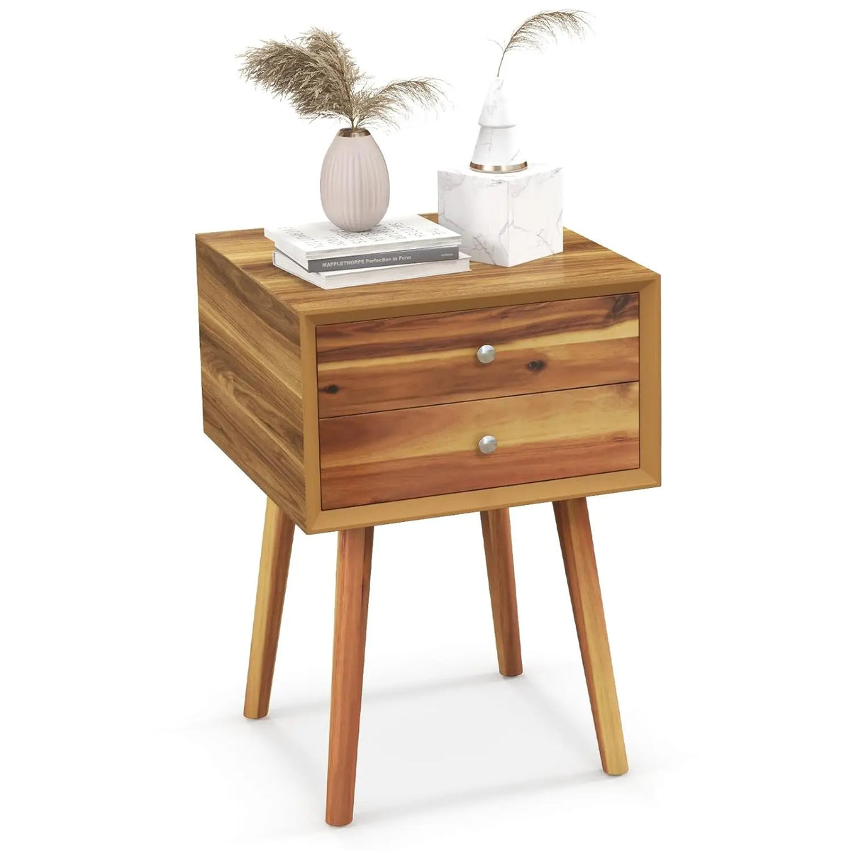 Dresden Collection | Drawer Walnut Nightstand - detail view 13 revealing design nuance in a Mid-Century Modern bedroom setting.