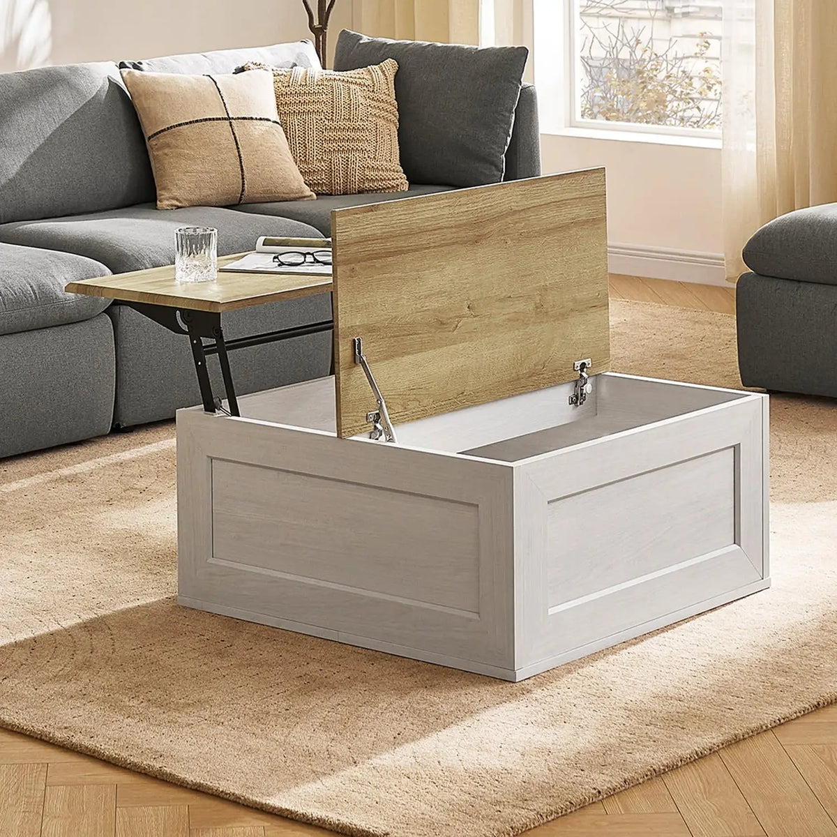 Belmont Collection | Tapered-Leg Atomic-Era Walnut Lift-Top - detail view 12 revealing design nuance in a Mid-Century Modern living room setting.
