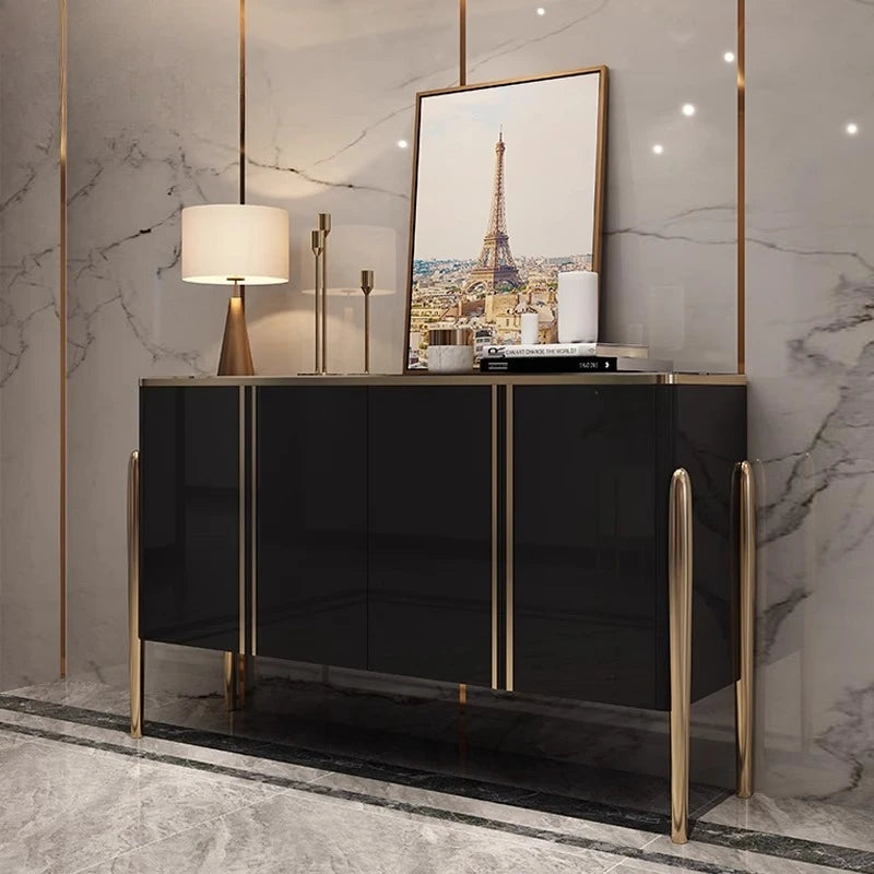 Fontaine Collection | Tapered-Leg Brass-Accented Walnut Organizer - showcasing full sculptural form and curated finish in a Mid-Century Modern living room setting.