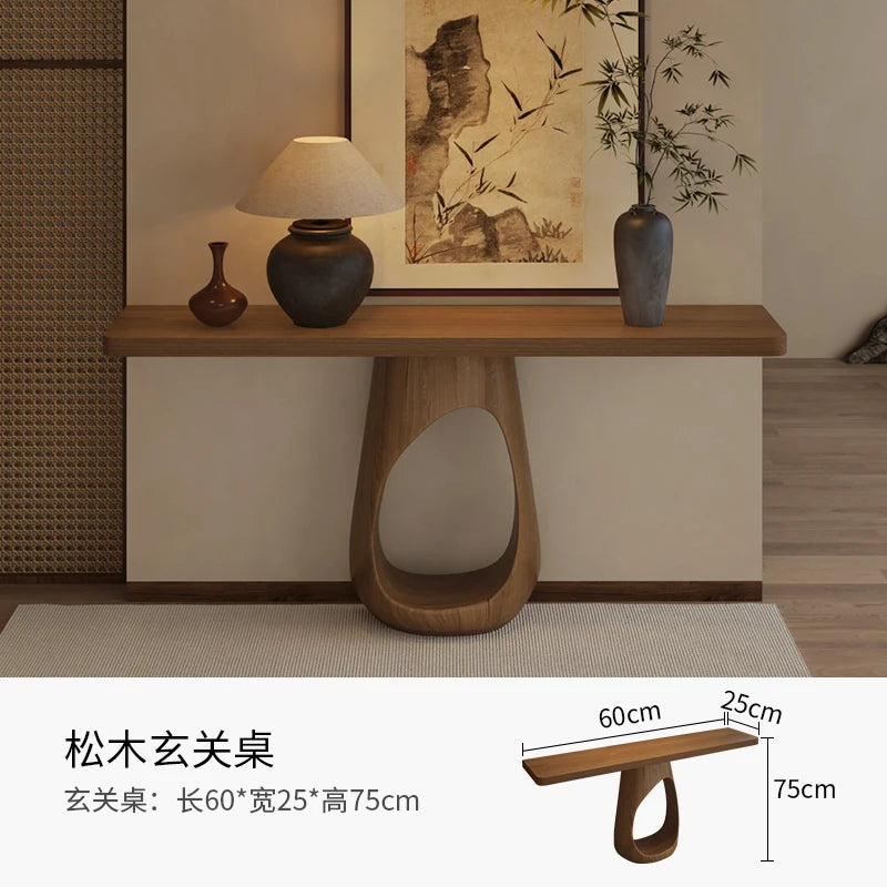 Valencia Collection | Architectural Walnut Console Table - framed in an editorial still-life composition in a Mid-Century Modern entryway setting.