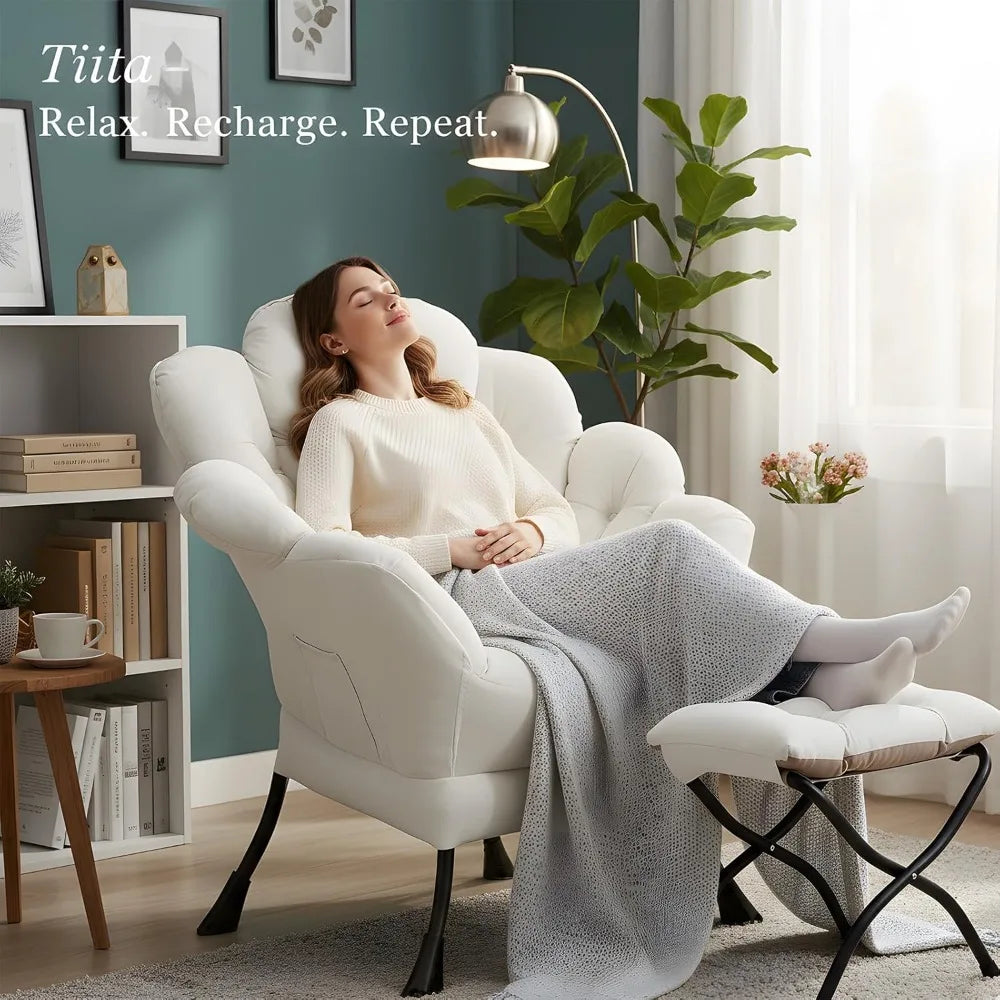 Dresden Collection | Sculptural Velvet-Cushioned Botanical Velvet Lounge & Ottoman - styled from an alternate angle revealing dimensional depth in a Mid-Century Modern living room setting.