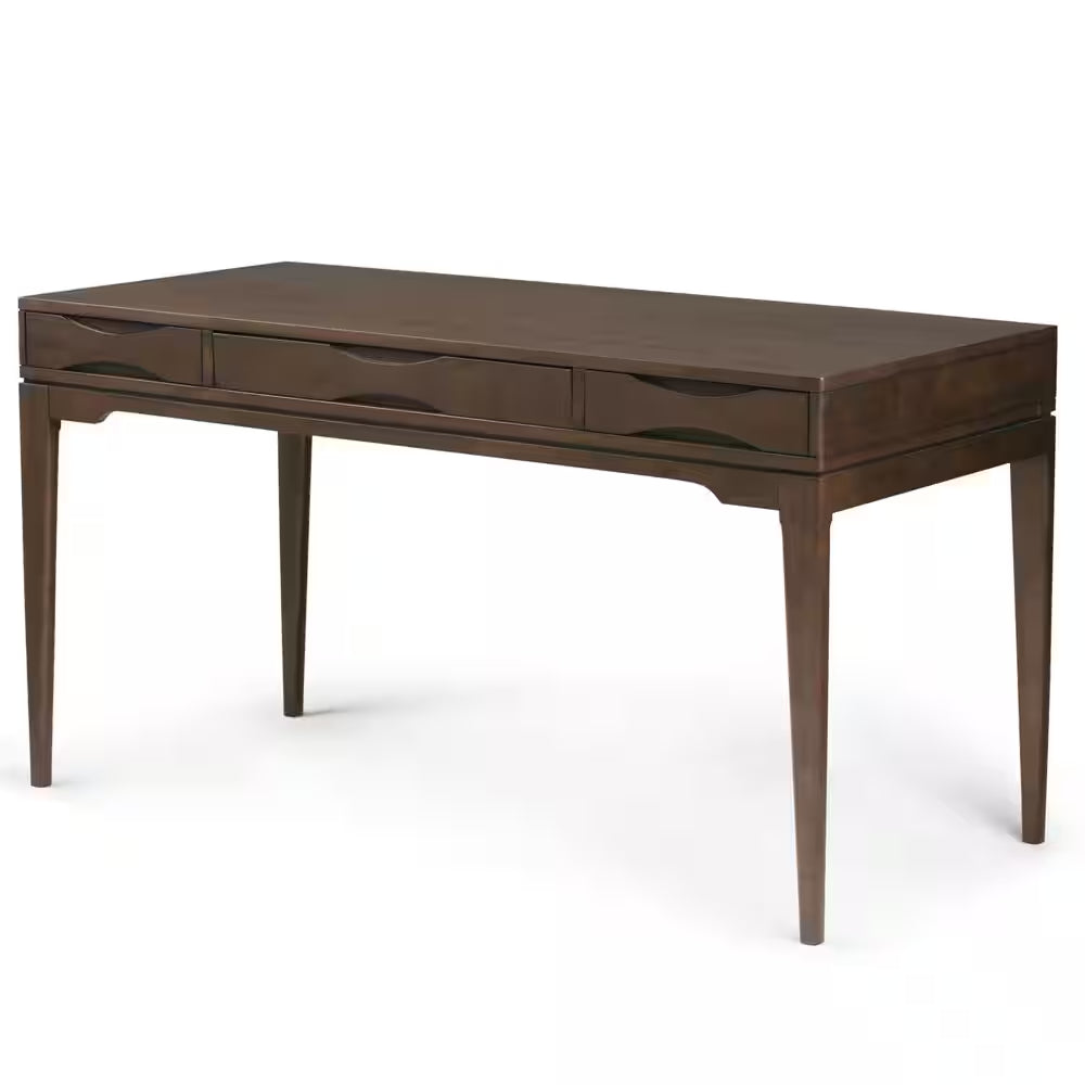 Harper Solid Hardwood Mid-Century Modern 60 In. Wide Writing Office Desk in Walnut Brown