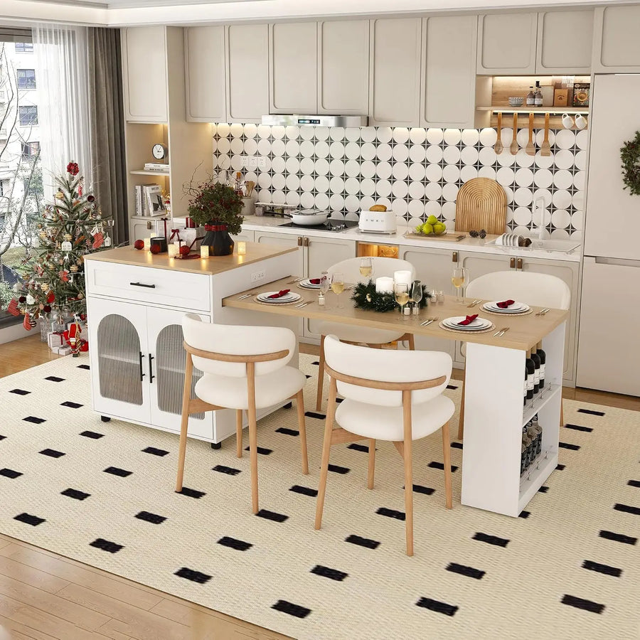 Ellington Collection | Tapered-Leg Brass-Accented Walnut Kitchen Island - showcasing full sculptural form and curated finish in a Mid-Century Modern kitchen setting.