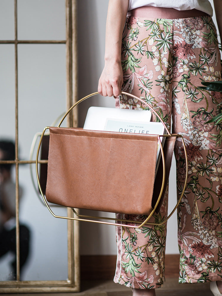 Light Luxury Nordic Metal & Leather Magazine Rack