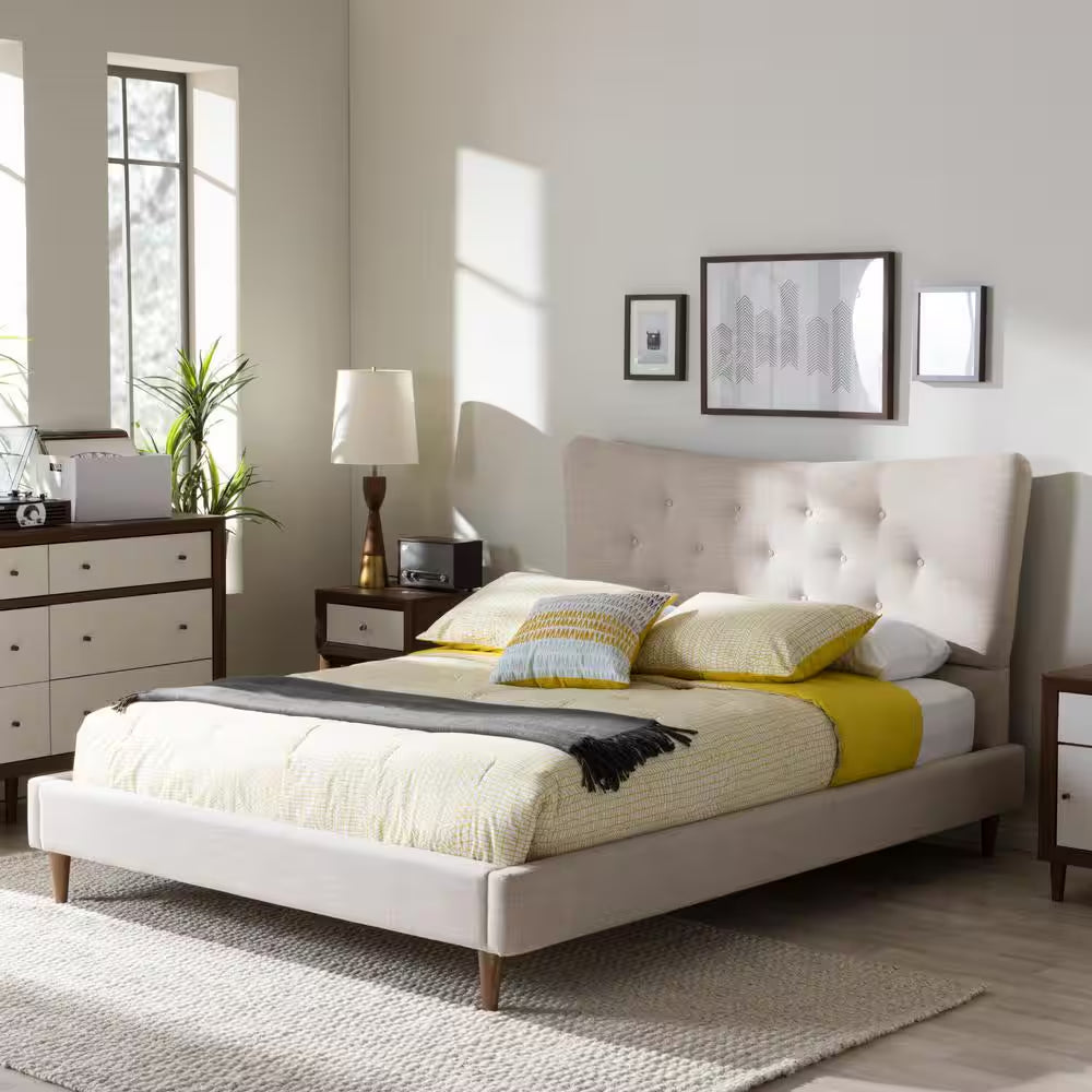 Hannah Beige Queen Upholstered Bed