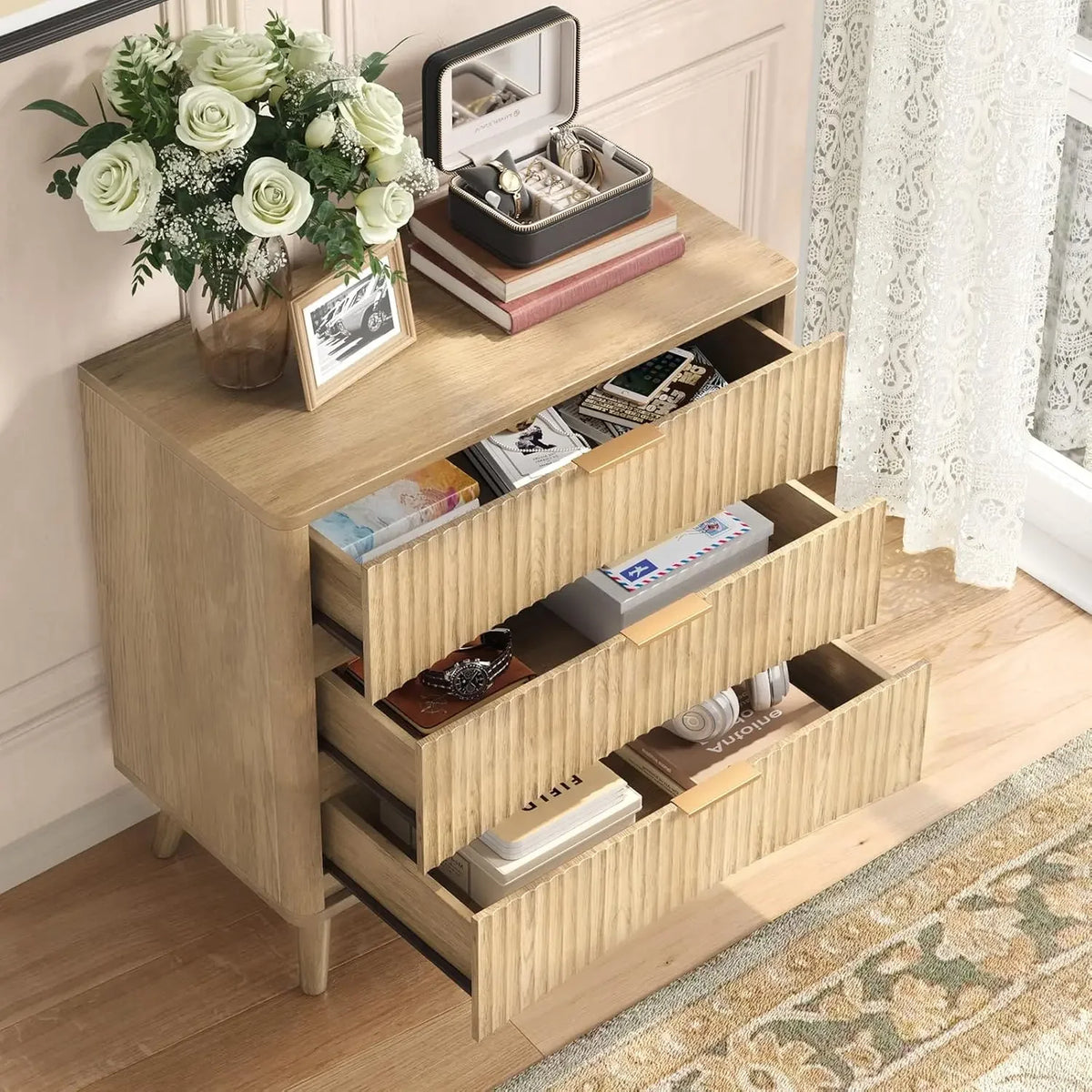Ellington Collection | Fluted Atomic-Era Fluted Oak - featuring close-up joinery and artisanal finish quality in a Mid-Century Modern living room setting.