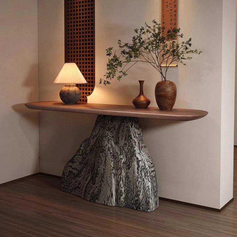 Dresden Collection | Desert-Modern Walnut Console - featuring close-up joinery and artisanal finish quality in a Mid-Century Modern entryway setting.