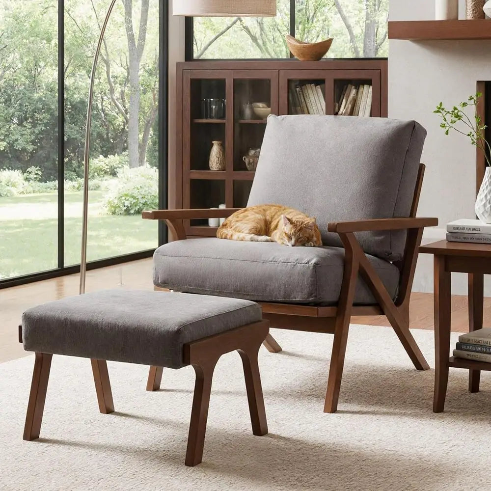 Ellington Collection | Tapered-Leg Gold-Trimmed Walnut & Leather Set - featuring close-up joinery and artisanal finish quality in a Mid-Century Modern living room setting.