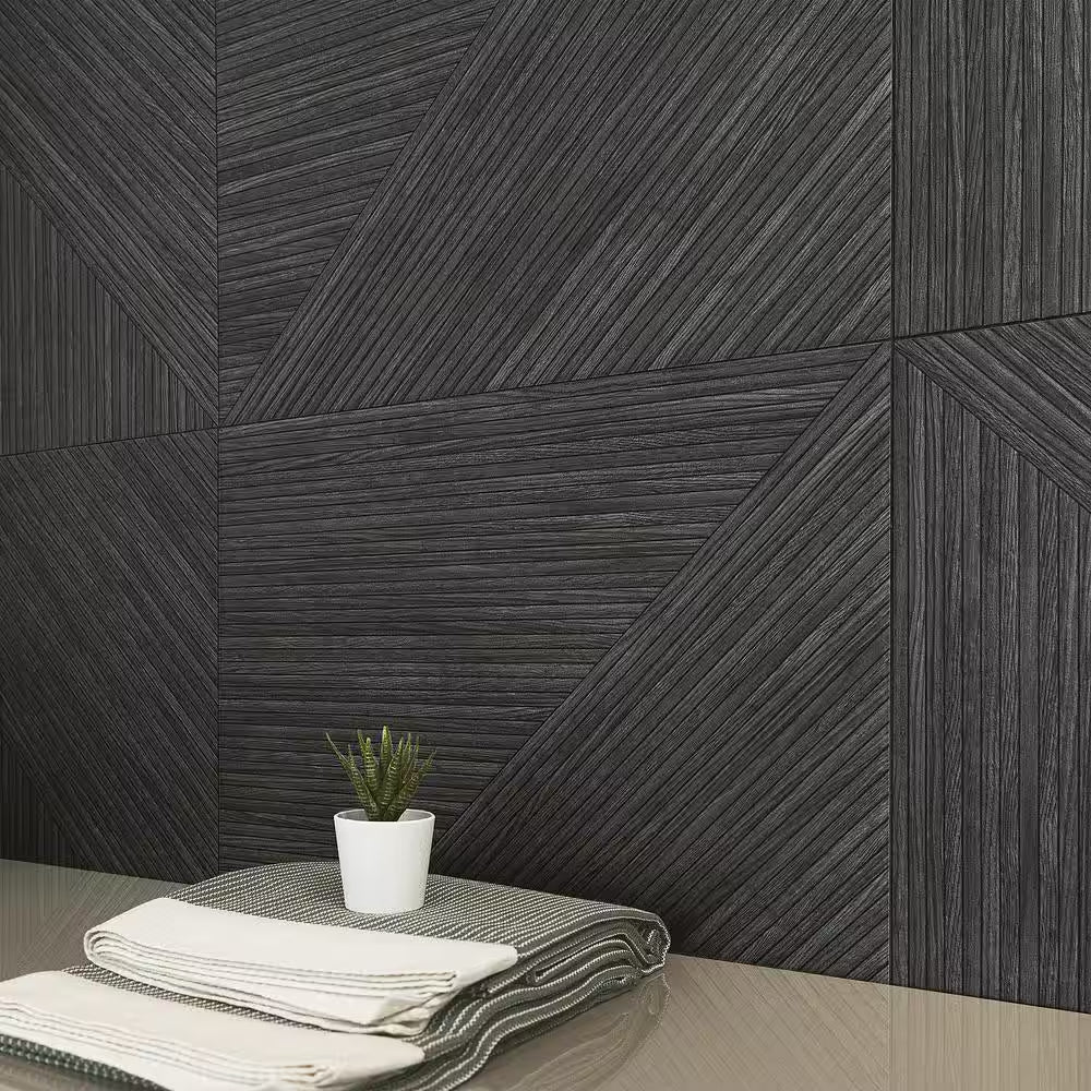 Luxury Ribbed Charcoal 23.62 In. X 47.24 In. Matte Porcelain Wall (15.49 Sq. Ft./Case)