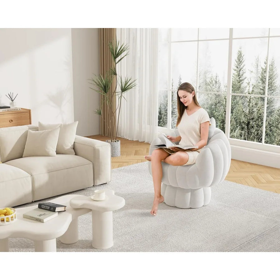 Fontaine Collection | Sculptural Velvet-Cushioned Velvet Swivel Duo - showcasing full sculptural form and curated finish in a Mid-Century Modern living room setting.