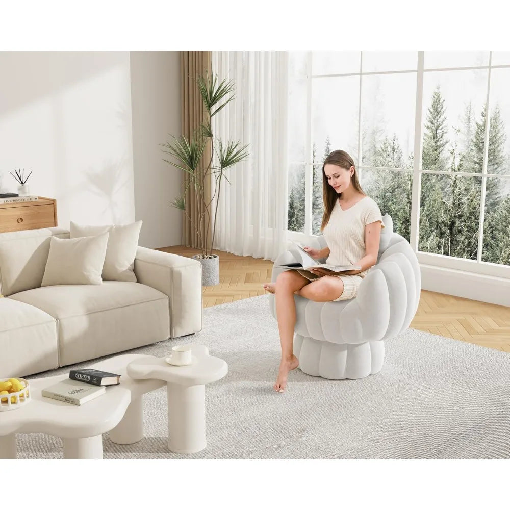 Fontaine Collection | Sculptural Velvet-Cushioned Velvet Swivel Duo - showcasing full sculptural form and curated finish in a Mid-Century Modern living room setting.