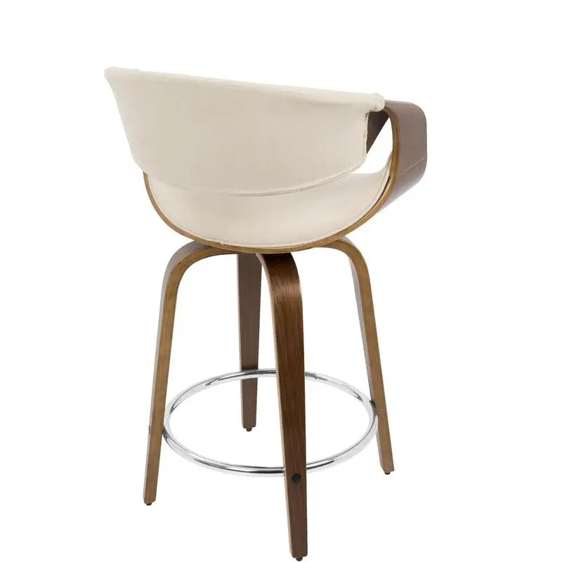 Astoria Collection | Sculptural Atomic-Era Walnut Swivel Counter Stool - styled from an alternate angle revealing dimensional depth in a Mid-Century Modern dining room setting.