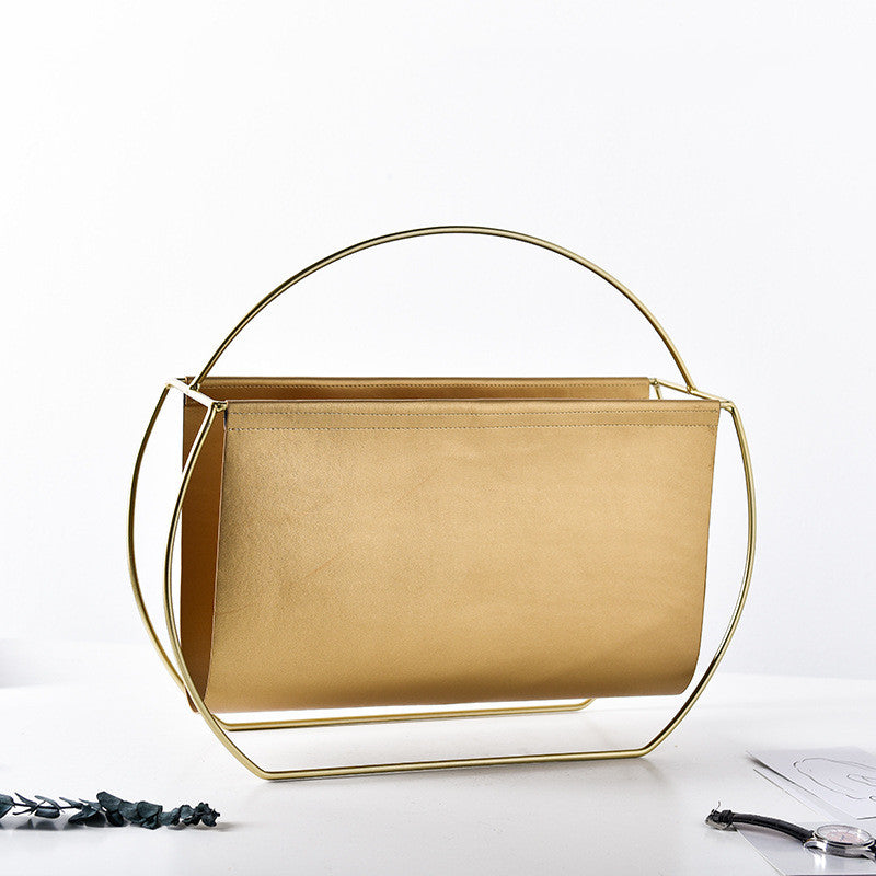 Light Luxury Nordic Metal & Leather Magazine Rack