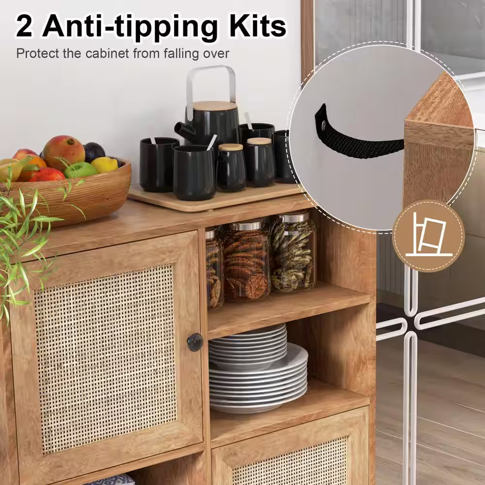 Natural MDF 31.5 In. Buffet Sideboard Accent Storage Cabinet Coffee Bar Cabinet Doors Cubbies