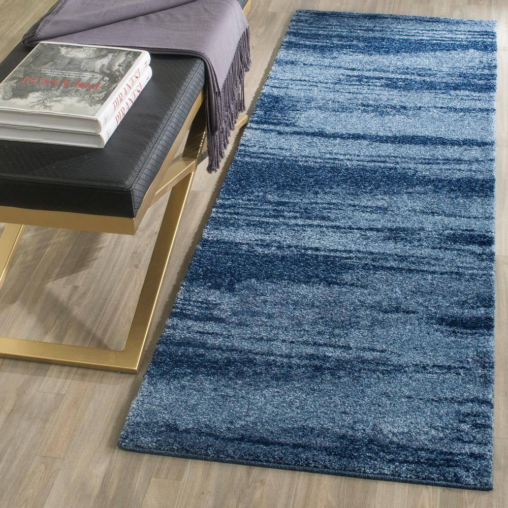Retro Light Blue/Blue 2 Ft. X 7 Ft. Striped Runner Rug