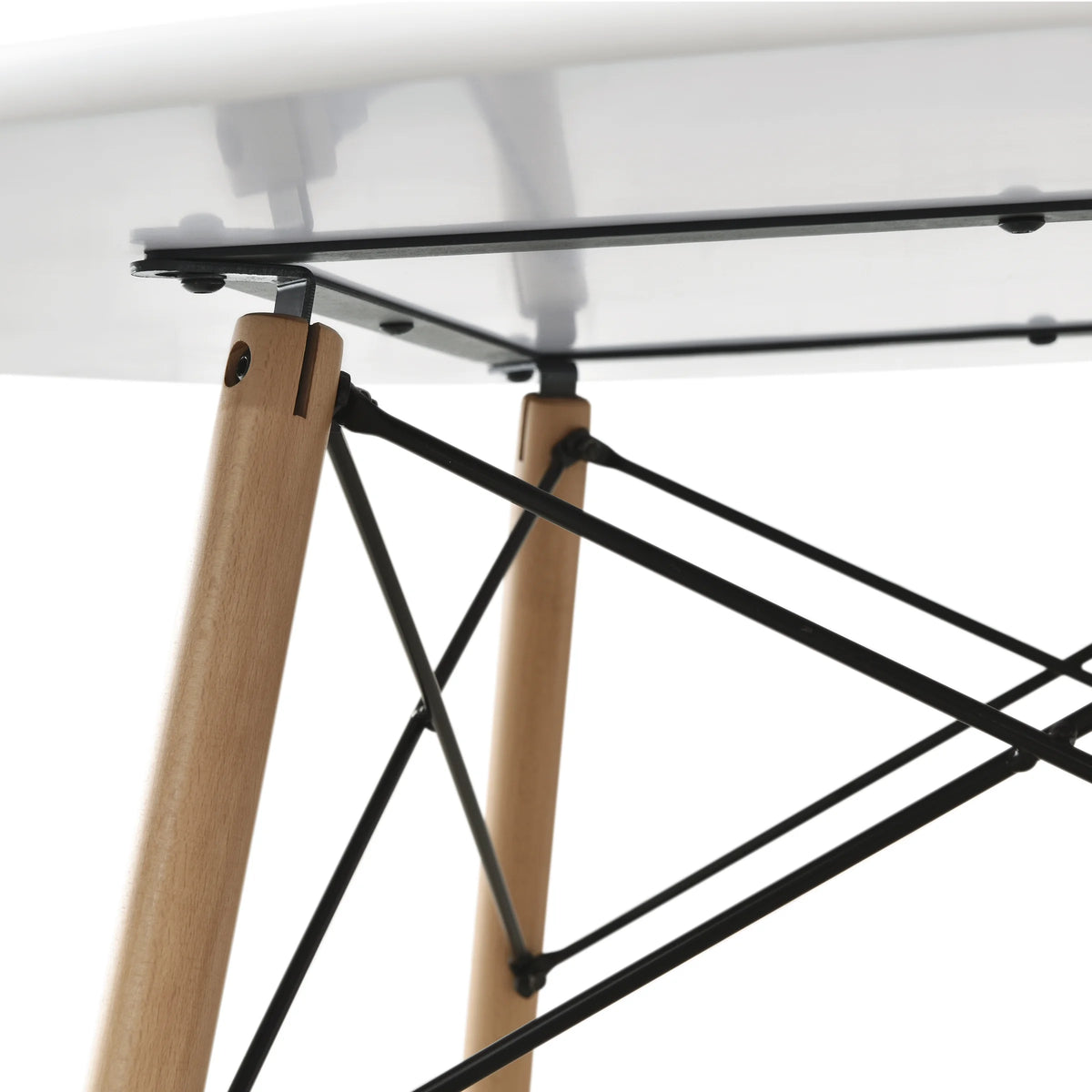 42 Inch round Modern Wood Dining Table, Mid-Century Style, Beech and White