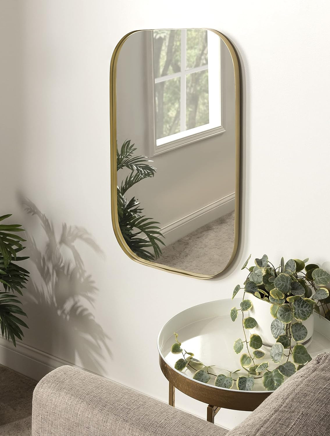 Rollo Midcentury Rounded Rectangle Mirror; 20 X 30; Gold; Modern Metal Framed Mirror