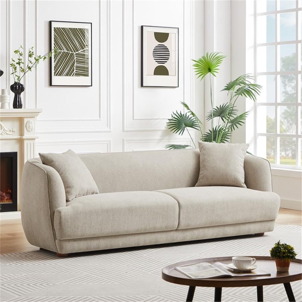 Venar Mid-Century Modern Living Room Luxury Fabric Linen Couch in Cream