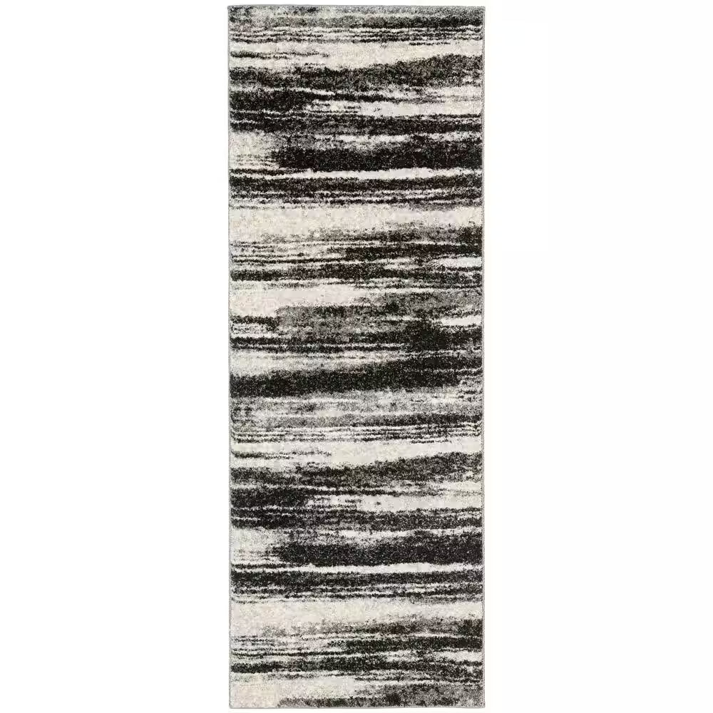 Retro Dark Grey/Light Grey 2 Ft. X 7 Ft. Striped Runner Rug