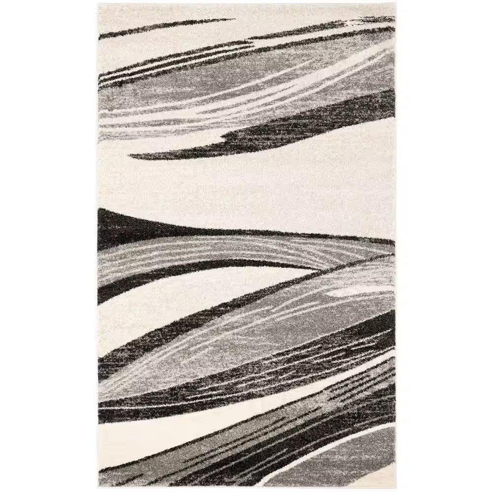 Retro Light Grey/Ivory 8 Ft. X 10 Ft. Striped Area Rug