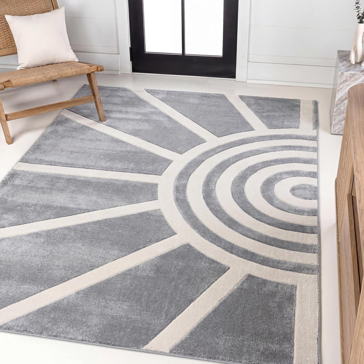 Sun Two-Tone High-Low Indoor Area Rug 4X6 Blue/White, Aelius Midcentury Scandinavian Abstract for Living Room, Bedroom, Kitchen, Easy-Cleaning, Pet-Friendly, Non-Shedding SND101C-4