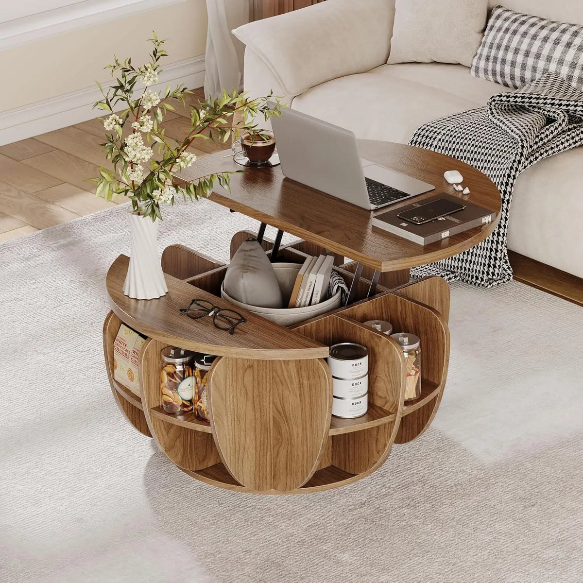 Astoria Collection | Tapered-Leg Atomic-Era Walnut Coffee Table - featuring close-up joinery and artisanal finish quality in a Mid-Century Modern living room setting.