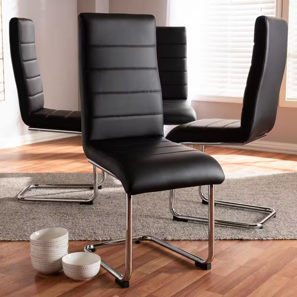 Marlys Black Faux Leather Upholstered Dining Chair (Set of 4)
