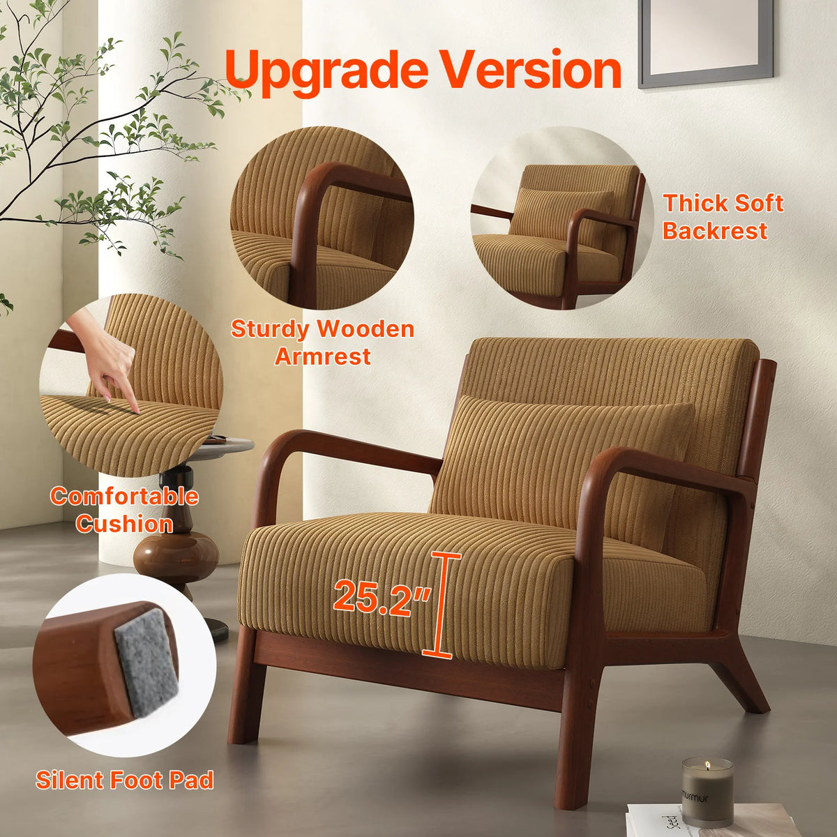Dresden Collection | Sculptural Velvet-Cushioned Velvet Accent Chair - featuring close-up joinery and artisanal finish quality in a Mid-Century Modern living room setting.