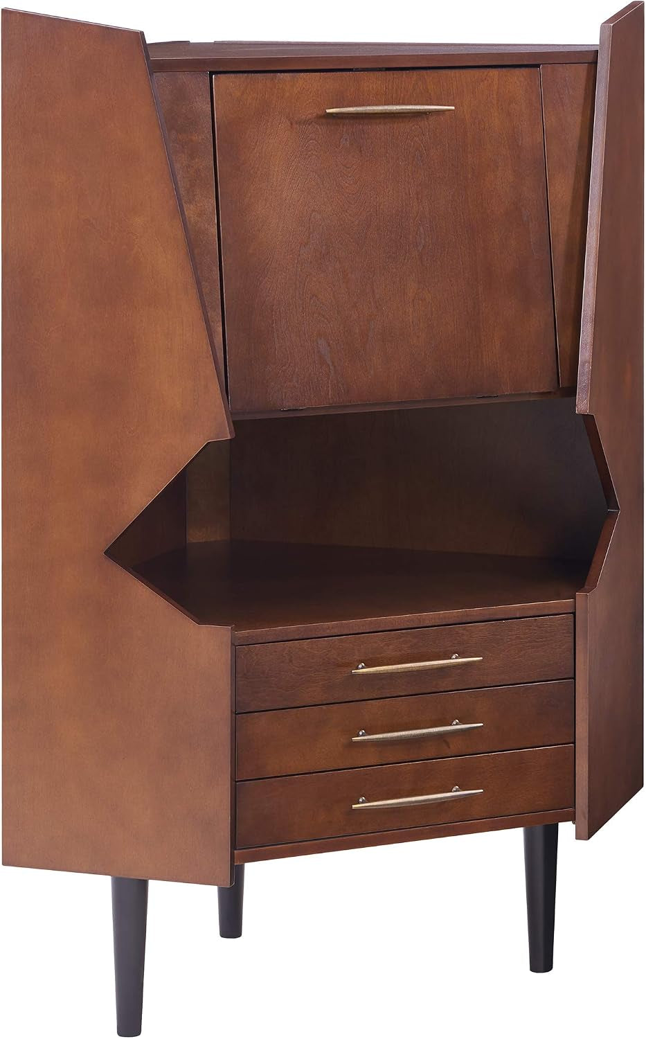 Larson Corner Storage Bar Cabinet, Brown.