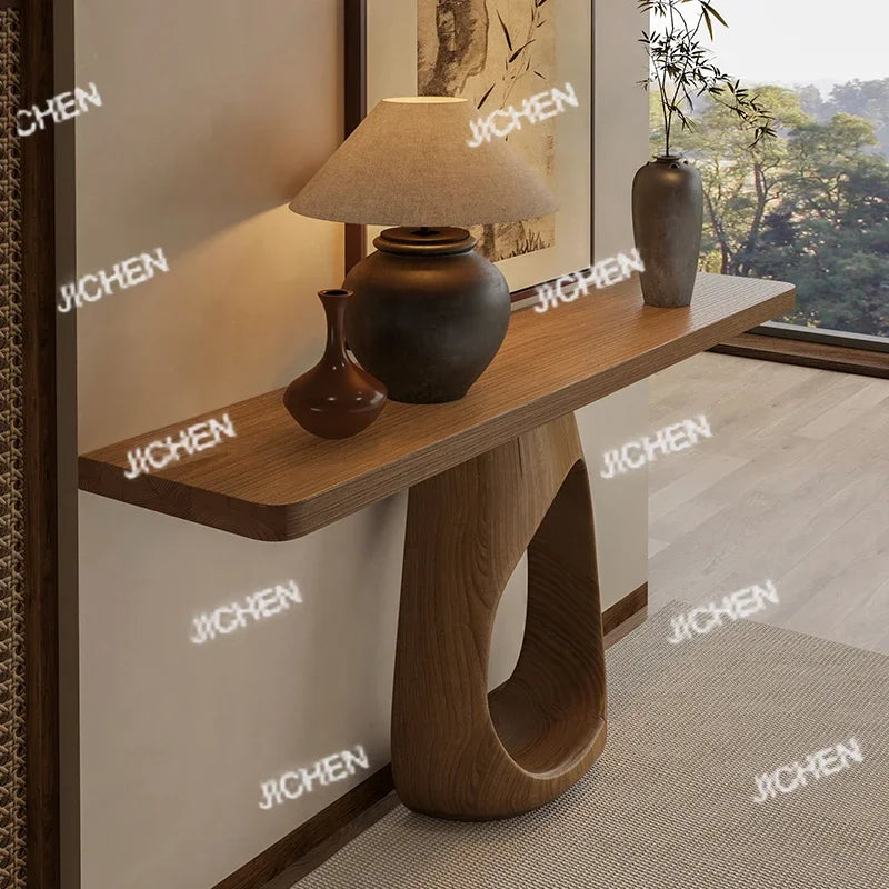 Valencia Collection | Tapered-Leg California Walnut Console Table - captured in a curated lifestyle vignette in a Mid-Century Modern entryway setting.