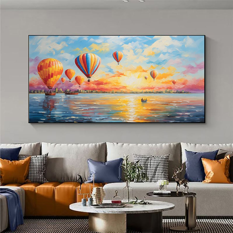 Ethereal Horizons: Seascape & Balloon Panoramic Canvas